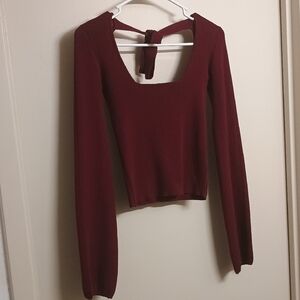 Lulu's Burgundy Ribbed Knit Cropped Top